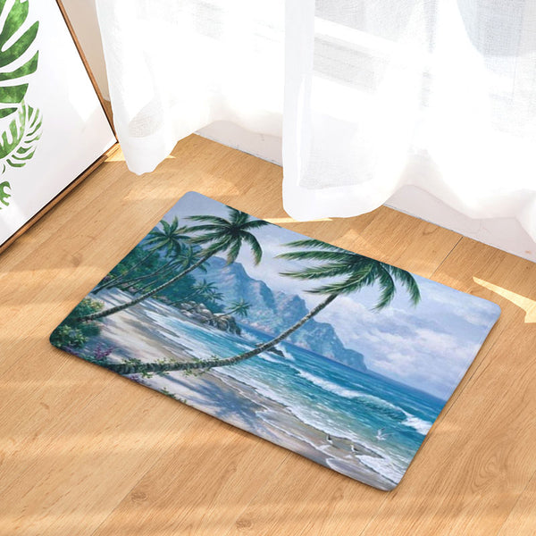 Non-skid Romantic Beach Tree Scenic Pattern Mats