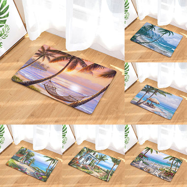 Non-skid Romantic Beach Tree Scenic Pattern Mats