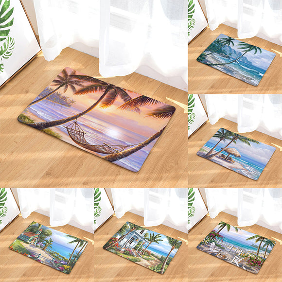 Non-skid Romantic Beach Tree Scenic Pattern Mats