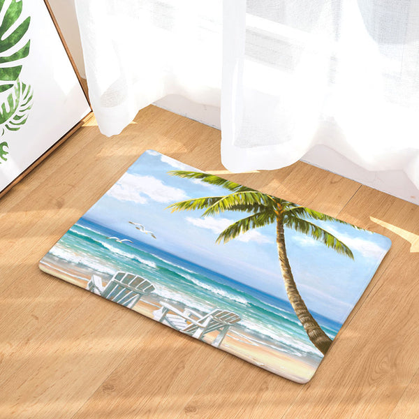 Non-skid Romantic Beach Tree Scenic Pattern Mats