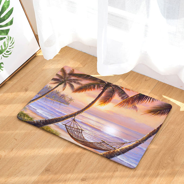 Non-skid Romantic Beach Tree Scenic Pattern Mats
