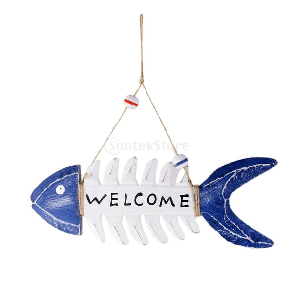 WELCOME Wooden Fish Skeleton Decoration