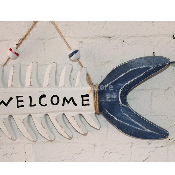 WELCOME Wooden Fish Skeleton Decoration