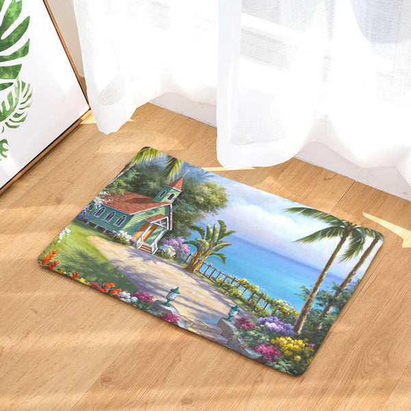 Non-skid Romantic Beach Tree Scenic Pattern Mats