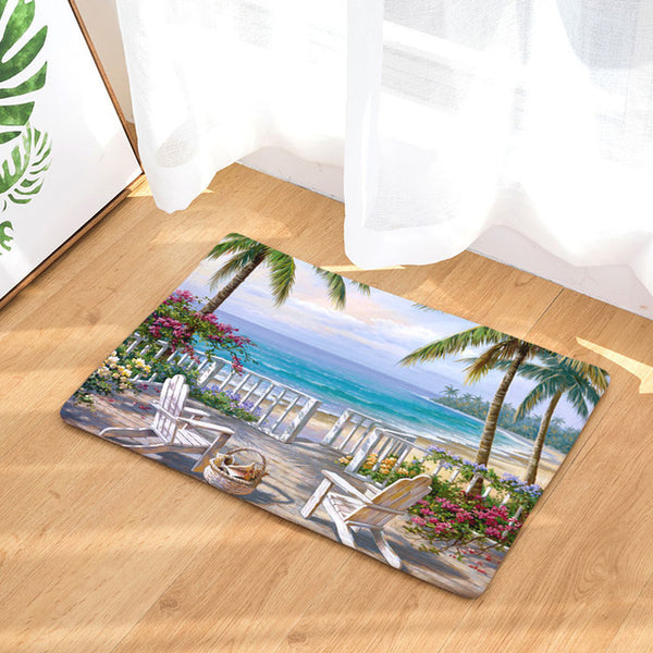 Non-skid Romantic Beach Tree Scenic Pattern Mats