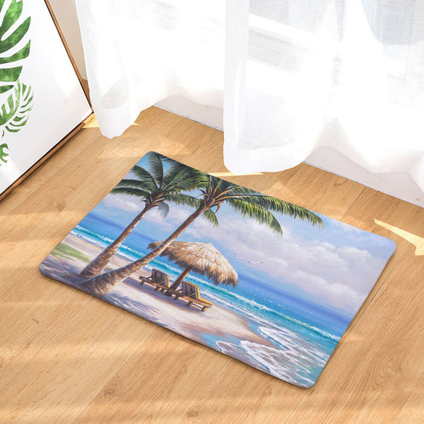 Non-skid Romantic Beach Tree Scenic Pattern Mats
