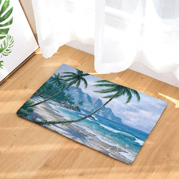 Non-skid Romantic Beach Tree Scenic Pattern Mats