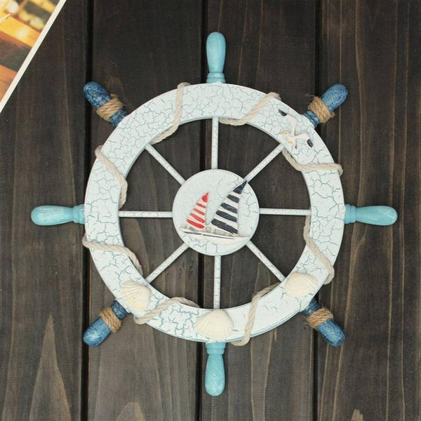 Wooden Boat Ship Steering Wheel Wall Decoration